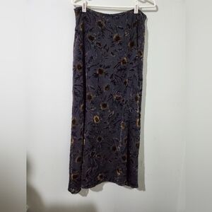 Whimsigoth 90's Inspired Floral Velvet Maxi Skirt - Black with Brown Floral